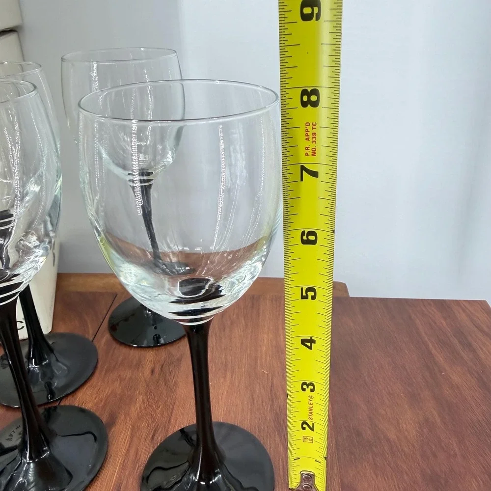 VTG 80s Wine Glasses (8) Luminarc France Black 2 Sets of 4 Domino Original Boxes
